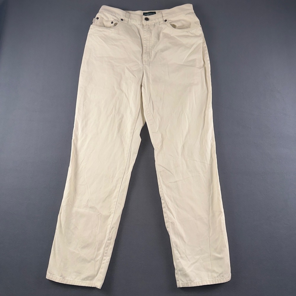 Lauren Jeans Co Ralph Lauren Women 12 Cream Cotton Straight Leg High Rise Pants